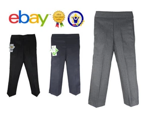 Boys School Full Elasticated Trousers All Round Pull up Trouser Black Grey Navy - Picture 1 of 9