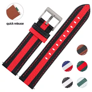 18 20 22mm Quick Release Genuine Leather Bracelet Replacement Watch Band Strap - Picture 1 of 12
