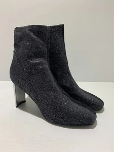 Lola Cruz mirror heel sock ankle boots 38 5 VGC glitter black silver party event - Picture 1 of 9