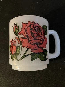 Taza de vidrio de leche Glasbake vintage rosas rojas La rosa rosa es símbolo de amor - Imagen 1 de 1