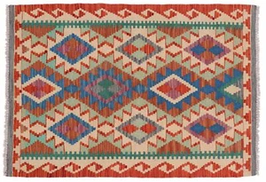 Afghan Maimana Kelim Teppich 80x120 Handgewebt Bunt Geometrisch Handarbeit 54 - Picture 1 of 4
