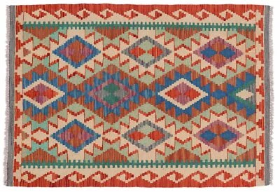 Afghan Maimana Kelim Teppich 80x120 Handgewebt Bunt Geometrisch Handarbeit 54 - Bild 1 von 4