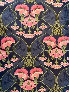 Pink Flowers Vines on Blue Fabric Bonnie Stratton Timeless Treas. 51 in. OOP - Picture 1 of 2