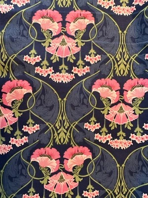 Pink Flowers Vines on Blue Fabric Bonnie Stratton Timeless Treas. 51 in. OOP - Image 1 of 2