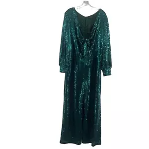 NWT ELOQUII Green Sequined Wide-Leg Plunge Tie Neckline Jumpsuit Women’s Size 14 - Picture 1 of 4