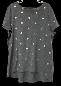 Old Navy Dark Grey Softest Tee With Silver Hearts Girls XL (14-16) - Picture 1 of 4