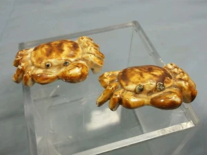 Lot of 2 Ceramic Brown/Tan Crab Figurines (2" wide, both have broken legs) - Picture 1 of 2