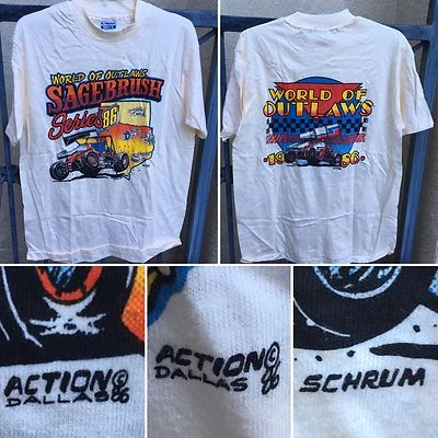 Camiseta De Colección 1986 World Of Outlaws Sagebrush Series Acción Dallas SCHRUM Años 80  Foto 1 de 4