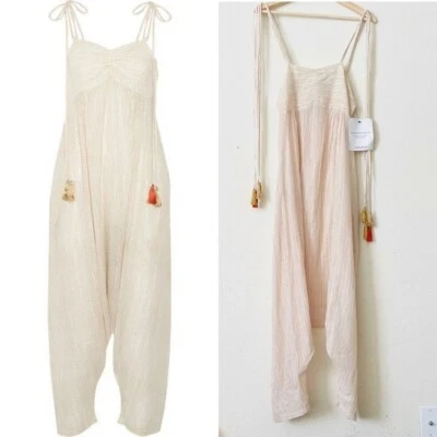 Miguelina PEQUEÑO Mono Calla Metalizado Rayas Crema Algodón Harén Foto 1 de 4