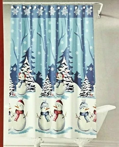 Winter Frosty Snowman Fabric Shower Curtain Christmas Bathroom Decoration 72x72 - Picture 1 of 2