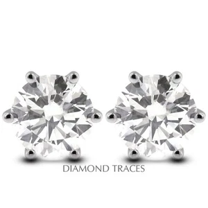 1.01ctw I-VS1 Ideal Round Genuine Diamonds 14k Gold 6-Prong Classic Earrings 5mm - Picture 1 of 6