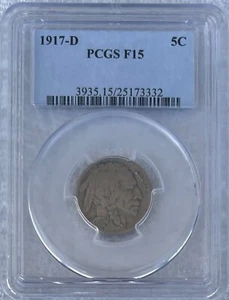 1917 D 5c Buffalo Nickel PCGS F15 - Picture 1 of 2