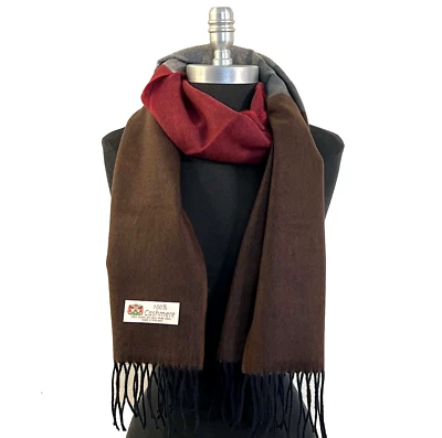 Cachecol 100% CASHMERE xadrez marrom baga/cinza feito na Inglaterra lã quente macia #A2 - Imagem 1 de 3