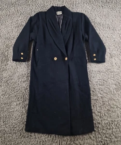 DonnyBrook Mantel Damen XL 20 blau Wolle gold Löwenknöpfe lang Trench - Bild 1 von 13