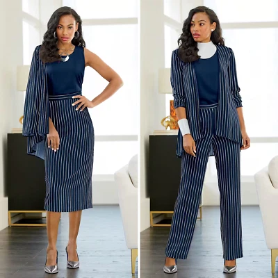 Talla XL Ashro Azul Marino Blanco Formal Iglesia Niambi 4 piezas Pantalón Falda Traje Armario Foto 1 de 4