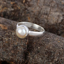 Round Pearl Ring June Birthstone Ring Sterling Silver Ring Handmade Pearl Ring