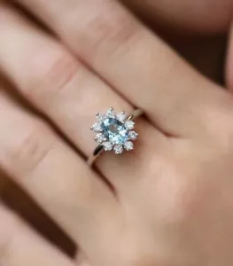 2.02 Ct Oval Cut Natural Aquamarine Diamond Proposal Ring 14K solid White gold - Picture 1 of 5