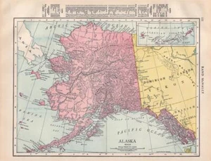 1916 RAND MCNALLY IDEAL ATLAS OF THE WORLD-MAP OF ALASKA - Picture 1 of 1