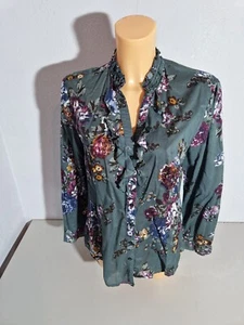 S. OLIVER Damen Hemd Bluse Gr. 38 grün Blumen Langarm WIE NEU - Bild 1 von 5