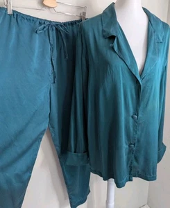 Vtg Victoria Secret Silk Pajama Set Top Pants L M Green Quiet Luxury Old Money - Picture 1 of 14