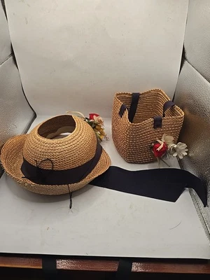 Conjunto de iglesia vintage de sombrero de paja y monedero talla niña niño Foto 1 de 4