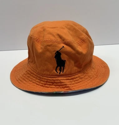 Vintage Y2K Polo Ralph Lauren Reversible Bucket Hat Youth Size 8-20 Orange Plaid - Image 1 of 4