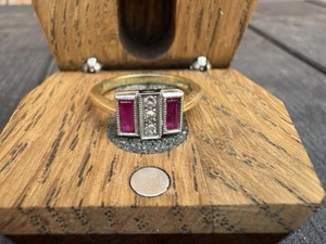 1920s Art Deco 18ct Gold & Platinum Engagement Ring – Genuine Rubies & Diamonds - Picture 1 of 8