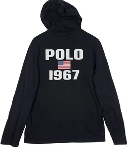 Polo Ralph Lauren Sudadera con Capucha Manga Larga Negra M Big Pony Bandera Logo 1967 Estilo Y2K - Imagen 1 de 13
