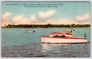 1940-50's BOATING on BUGGS ISLAND LAKE VIRGINIA NORTH CAROLINA LINEN POSTCARD - Picture 1 of 2