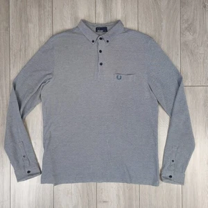 Fred Perry Herren Langarm Struktur Strick Poloshirt Weiß Navy Größe L - Bild 1 von 9