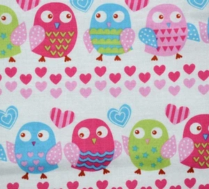 OOP Owls Love Birds Cotton Fabric Hearts Pink Blue Hobby Lobby 3 Yds. & 14" - Picture 1 of 5