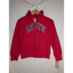 Levi's girls red full zip hooded sweater kids Sz medium 10/12  navy logo NWT  - Picture 1 of 4