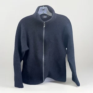 Ivanhoe Of Sweden Jacket Men L black Sweater Bioled Wool Long Sleeve Full Zip - Picture 1 of 12