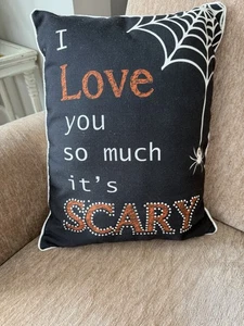 Almohada de tela de araña de Halloween con cuentas de vidrio negra naranja brillante nueva sin etiqueta - Imagen 1 de 3