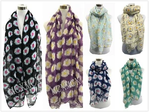 Women Ladies DAISY PRINT SCARF Flower Print Pattern Shawl Scarf Gift - Picture 1 of 18