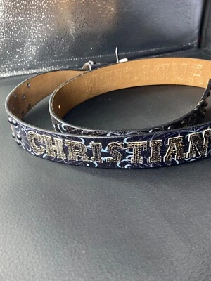 Christian Audigier Mens Leather Belt  Original Brand New Black size Medium - Image 1 of 4