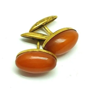 Vintage old 1950s USSR Сufflinks Amber Brass STAMP - Picture 1 of 9