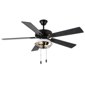 River of Goods Ceiling Fan 52" Indoor Industrial Style in Black w/ Light Kit - Picture 1 of 11