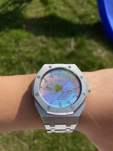 Custom Casioak Casio G-SHOCK GA-2100 Rainbow Dial Mod-Silver Metal Royal Oak RP! - Picture 1 of 5