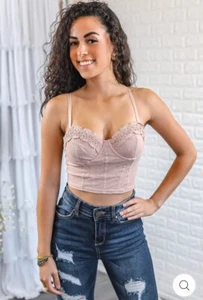 Women’s Fashion Boutique Nude Cami Corset Style Crop Top - Picture 1 of 2