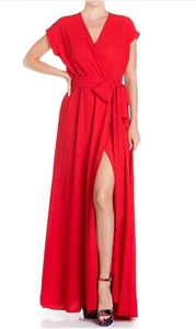Vtg 80s Meghan LA Cherry Red Plunging Maxi Goddess Grecian Gown Dress Large - Picture 1 of 24