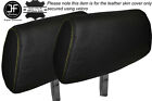 YELLOW STITCHING 2X FRONT HEADREST LEATHER SKIN COVER FITS MG MGB &amp; MG MIDGET