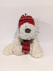 Fashion Bug weißer Hund Plüsch rot Winter Fleece Mütze & Schal Stofftier Spielzeug  - Bild 1 von 10