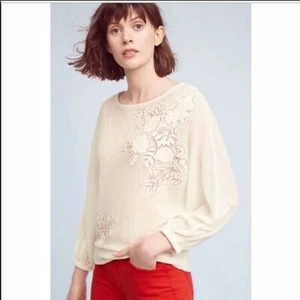 Anthropologie Akemi + Kin Poet Lace Wool Blend Sweater S Flower & Lace Appliqué - Picture 1 of 10