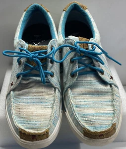 HOOEY Twisted X Blue Stripe Fabric Lace Up Moc Toe Casual Shoes Women’s Sz 7.5 - Picture 1 of 7