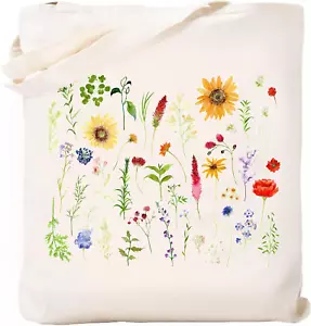Aesthetic Floral Canvas Tote Bag for Women Cute Tote Bags with Zipper Pockets Re - Picture 1 of 6