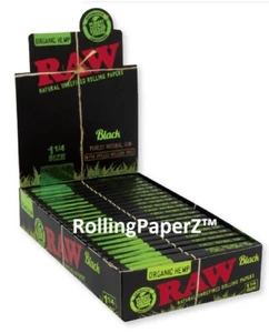 RAW BLACK ORGANIC HEMP Rolling Papers - SEALED BOX 1 1/4 Size - 24 packs - Picture 1 of 2