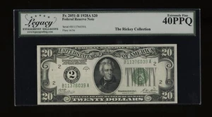 DBR 1928-A $20 FRN New York Numeral Fr. 2051-B Legacy XF-40 PPQ Ser # B11376039A - Picture 1 of 2