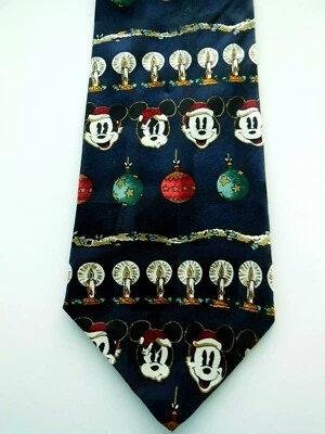 Mickey & Co. Atlas Designs 100% Silk Navy Blue Necktie Disney Christmas Tie - Image 1 of 4