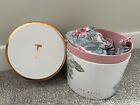 Ted Baker Empty Round Gift Box Tub Storage White Floral & Tissue Paper 9x8"